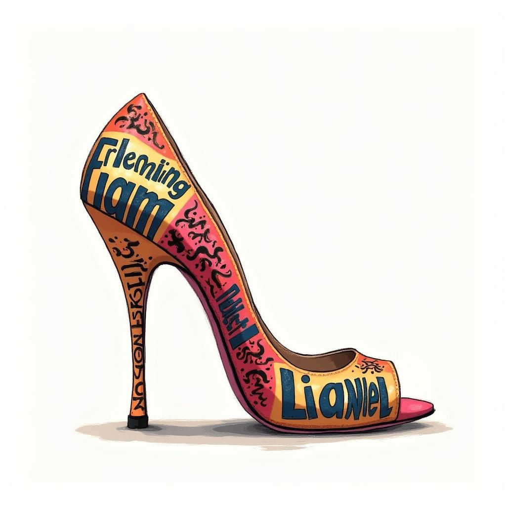 Vibrant Typographic Shoe with Bold, Playful Fonts and Bright...