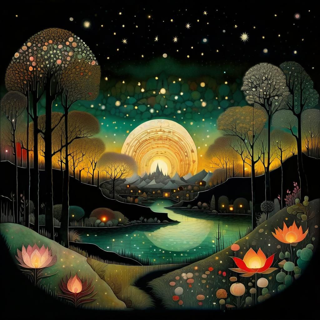 A landscape at night.