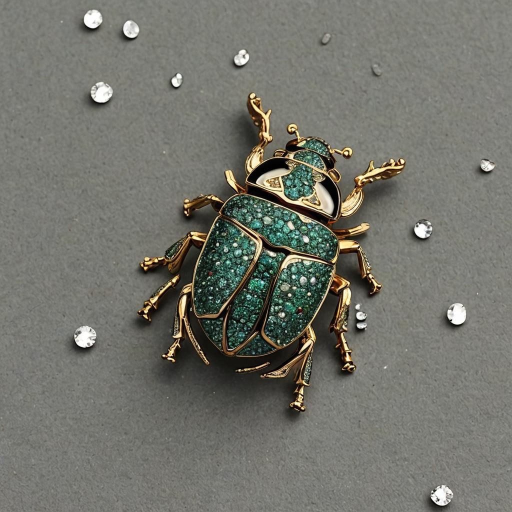 A brooch of a Scarab beetle encrusted in crushed diamonds......