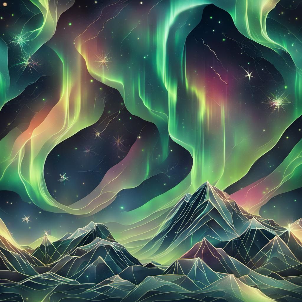 Aurora Borealis, illustrative art, galaxies stars constellat...