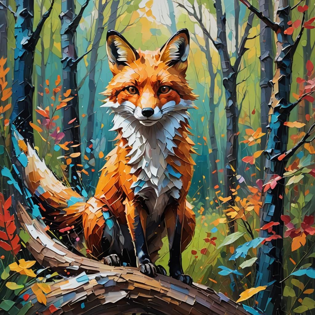 Impasto Painting, texture, chunky brushstrokes, energy and movement of the brush. A colorful forest, ...  by @Ylona