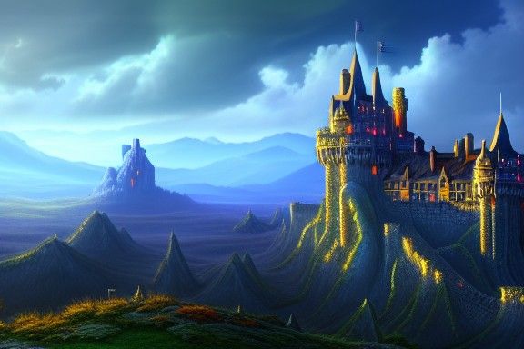 A castle on top of a hill in a Grand Valley detailed matte p...