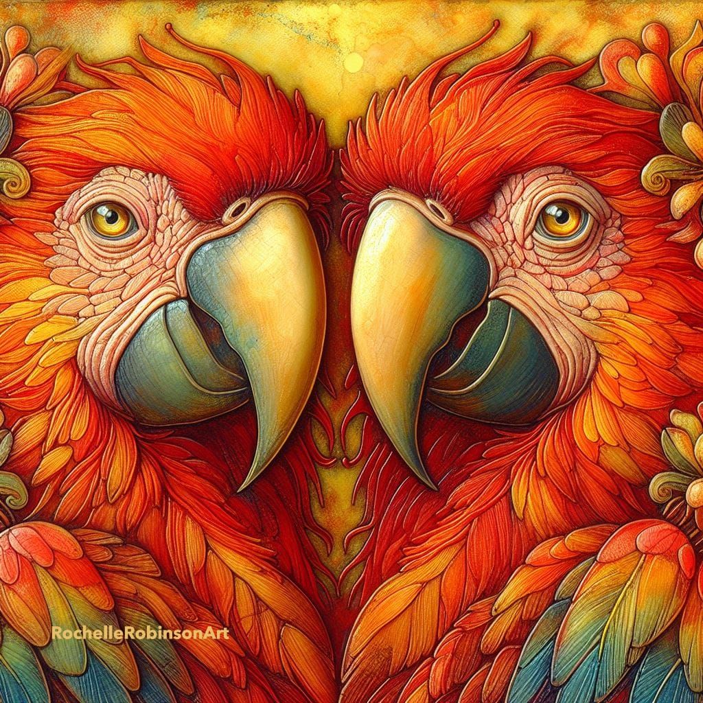 Two Red Macaw Parrots