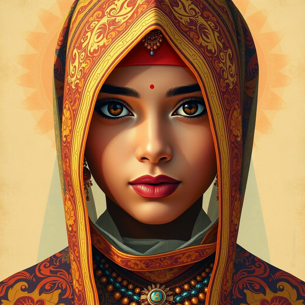 Colorful South Asian Portrait with Traditional Jewelry