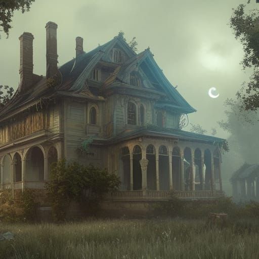 abandoned house moonlight cobwebs