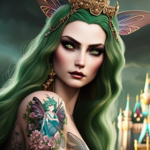 fairy in front of the disney castle