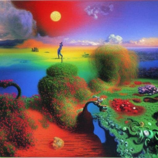 Surreal colorful rainbow by salvador dali, monet, thomas kin...