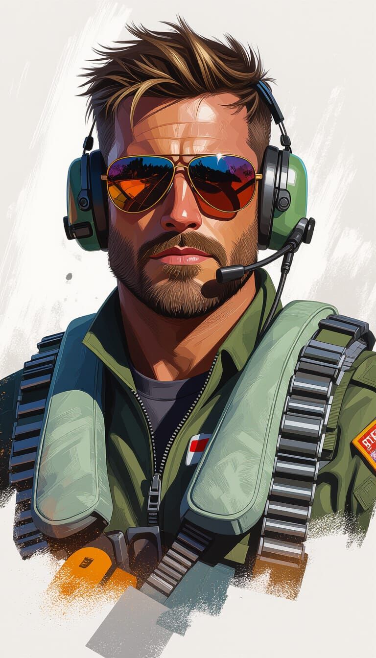 Determined Pilot Portrait in Dynamic Lighting