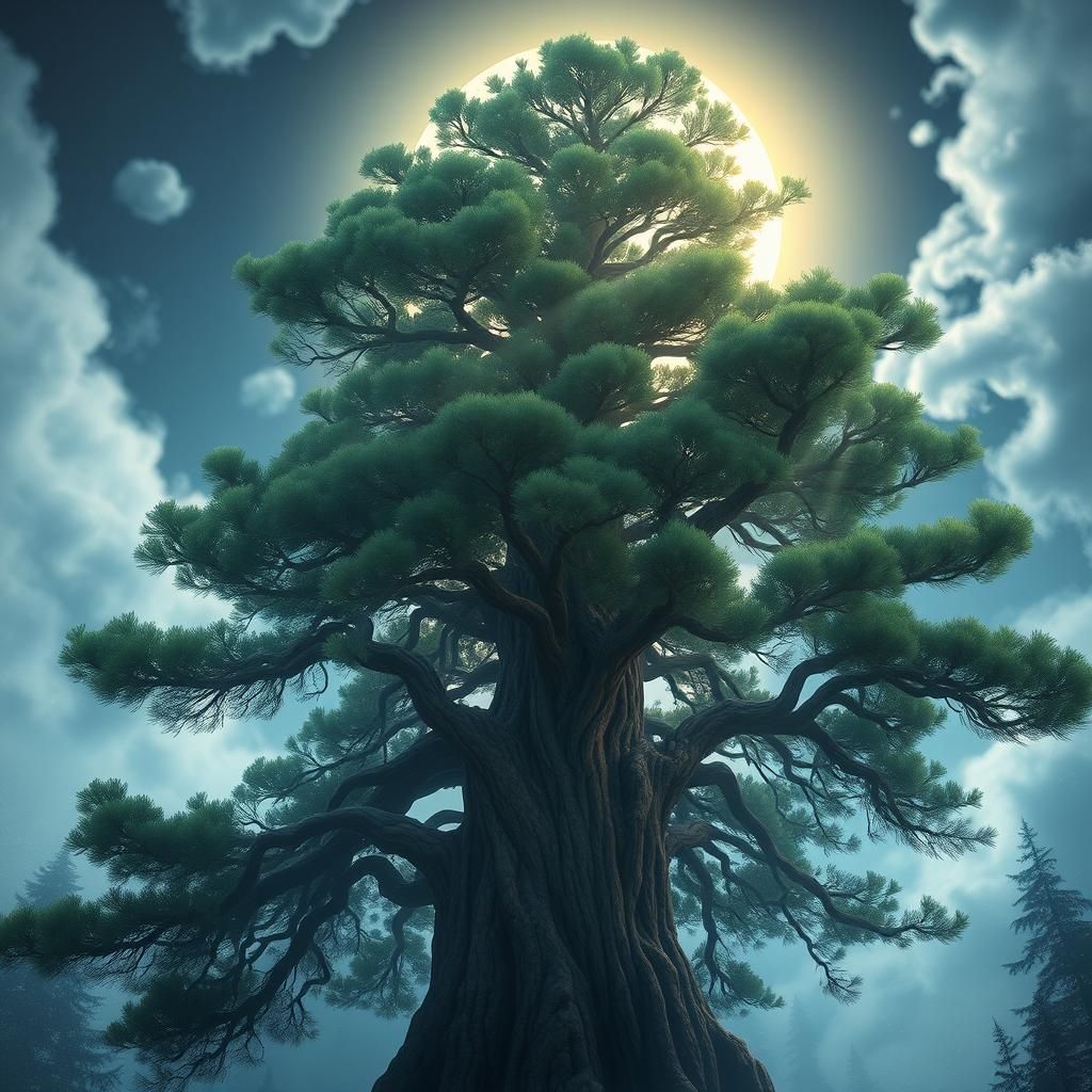 Ethereal Moonlit Pine in Dreamlike Fantasy Style