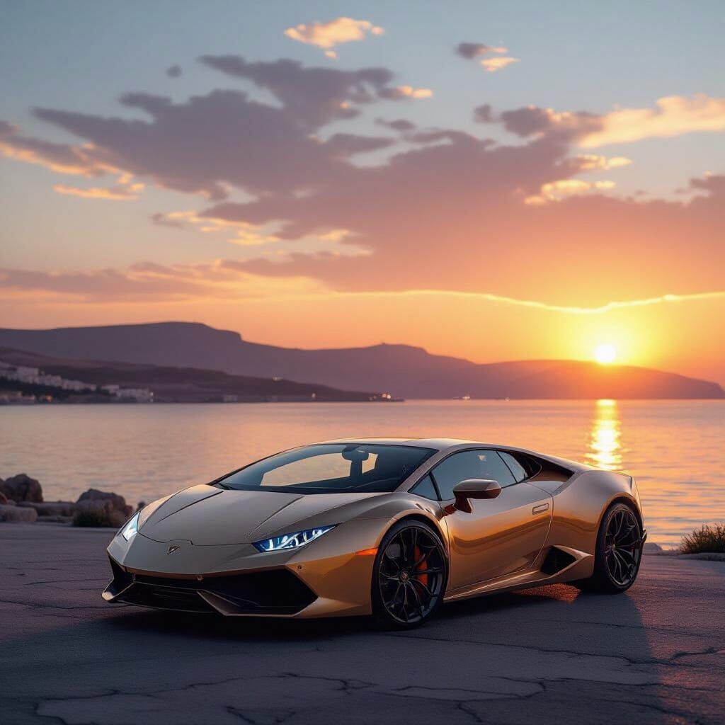 Lamborghini Huracan by Sea of Galilee at Sunset