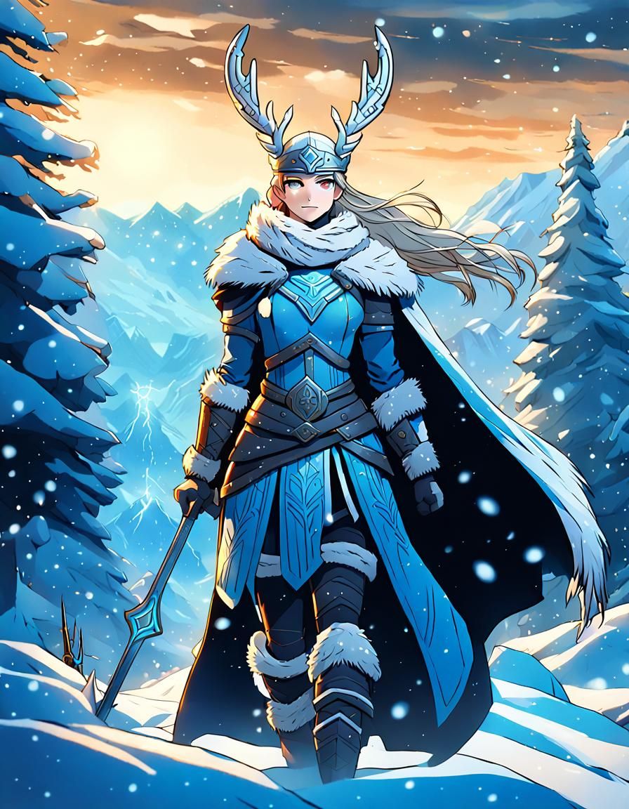 Beautiful Valkyrie Norse mythology frozen winter scene Maste...