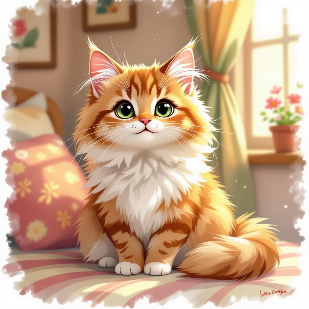 Cute Fluffy Cat Posing in Cozy Environment