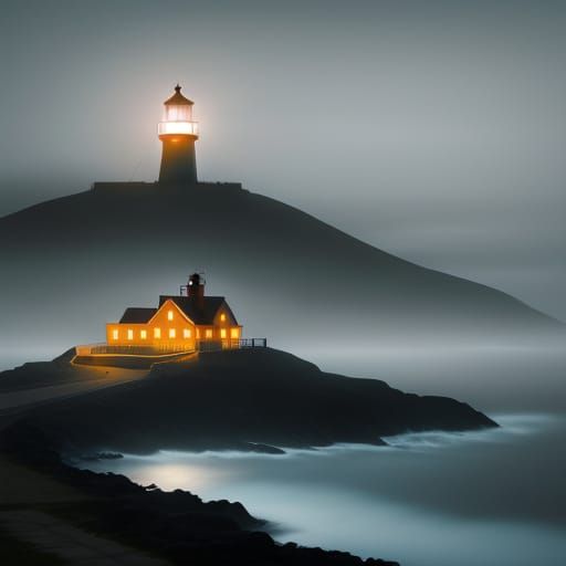 Lighthouse on a foggy night 