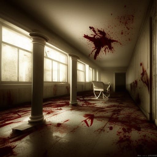 abandoned hospital with blood on the floor at 3 am