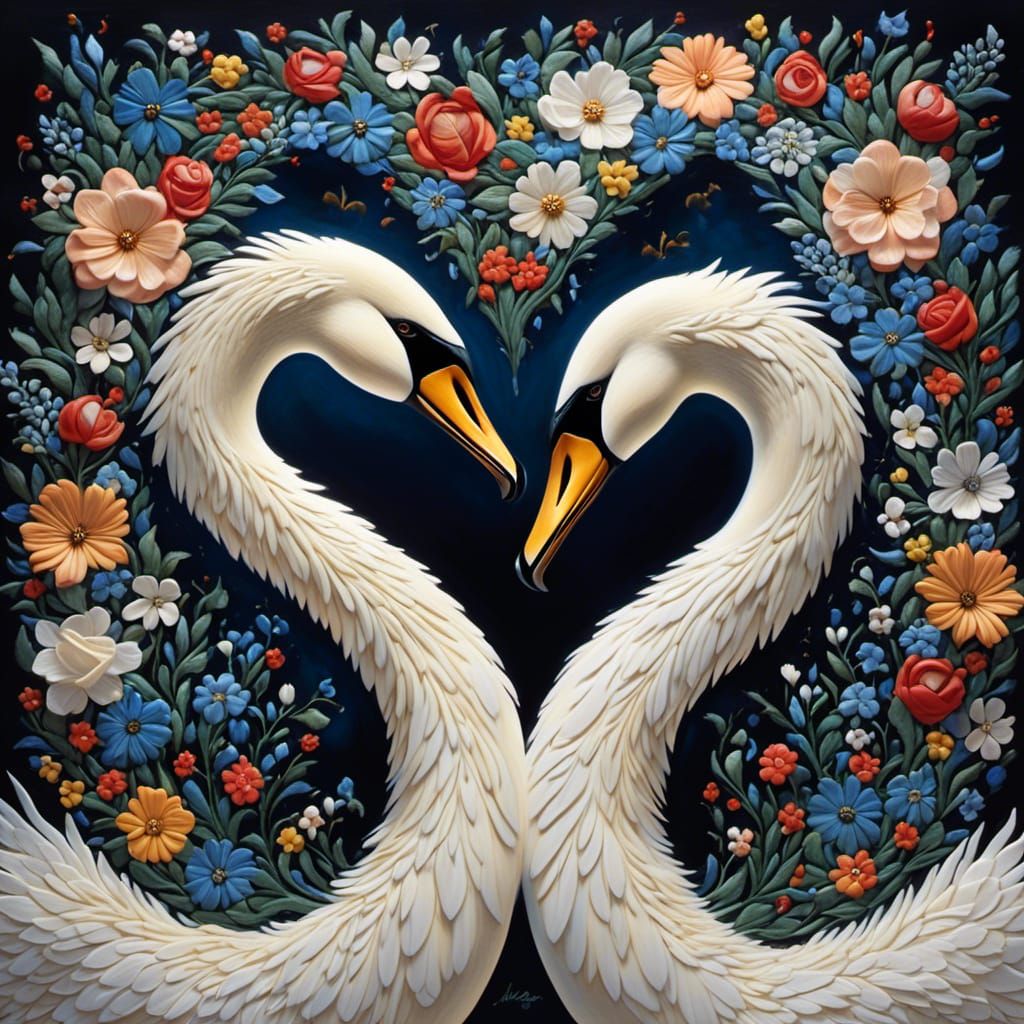 Swans Create Heart Shape at Night