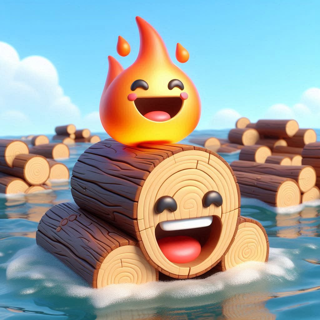 Fire and wood having fun swimming