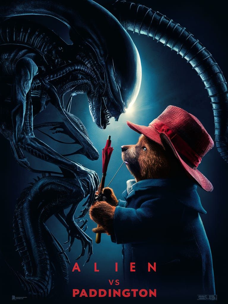 "Alien vs Paddington" movie poster (Paddington and xenomorph face to face)
  by @The Ghostmouse