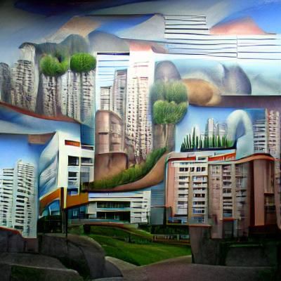 Modern city landscape, mural