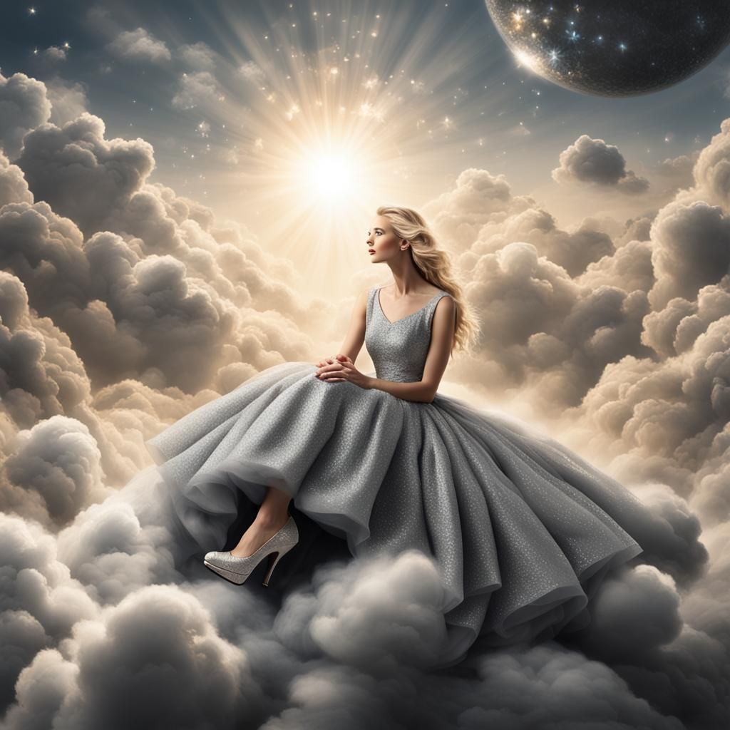 Blonde Woman in Gray Dress Gazing at Sun