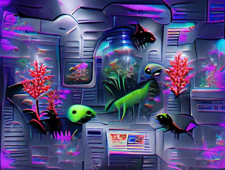 Retro 80s alien aquarium