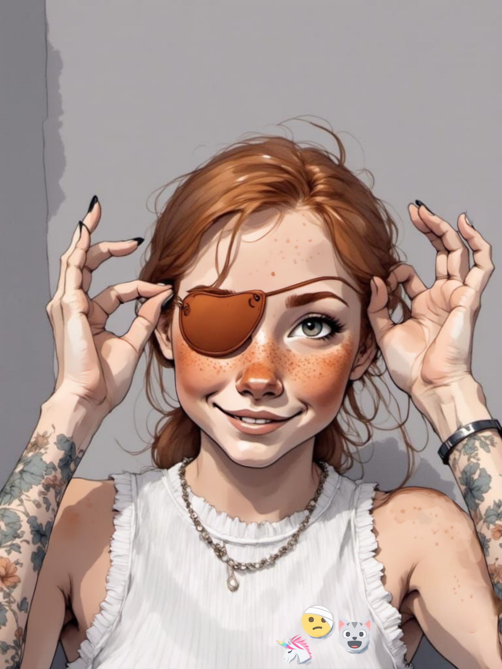 Fox-girl Vixen wearing an eye patch.