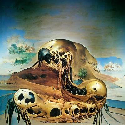 a giant skull full of worms by salvador dali