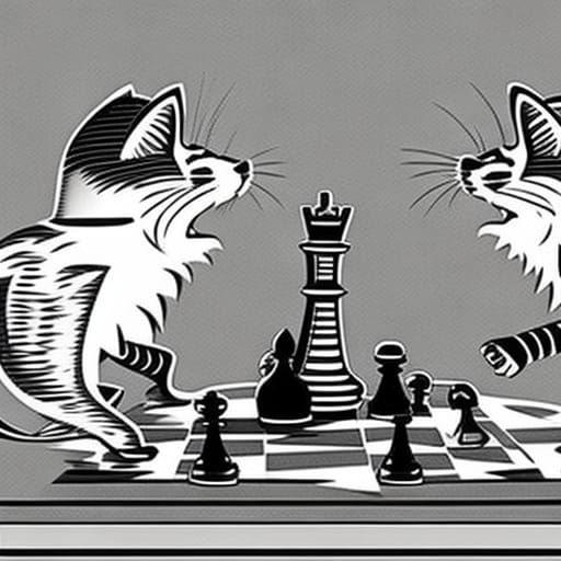 cartoon cats playing chess - AI Generated Artwork - NightCafe Creator