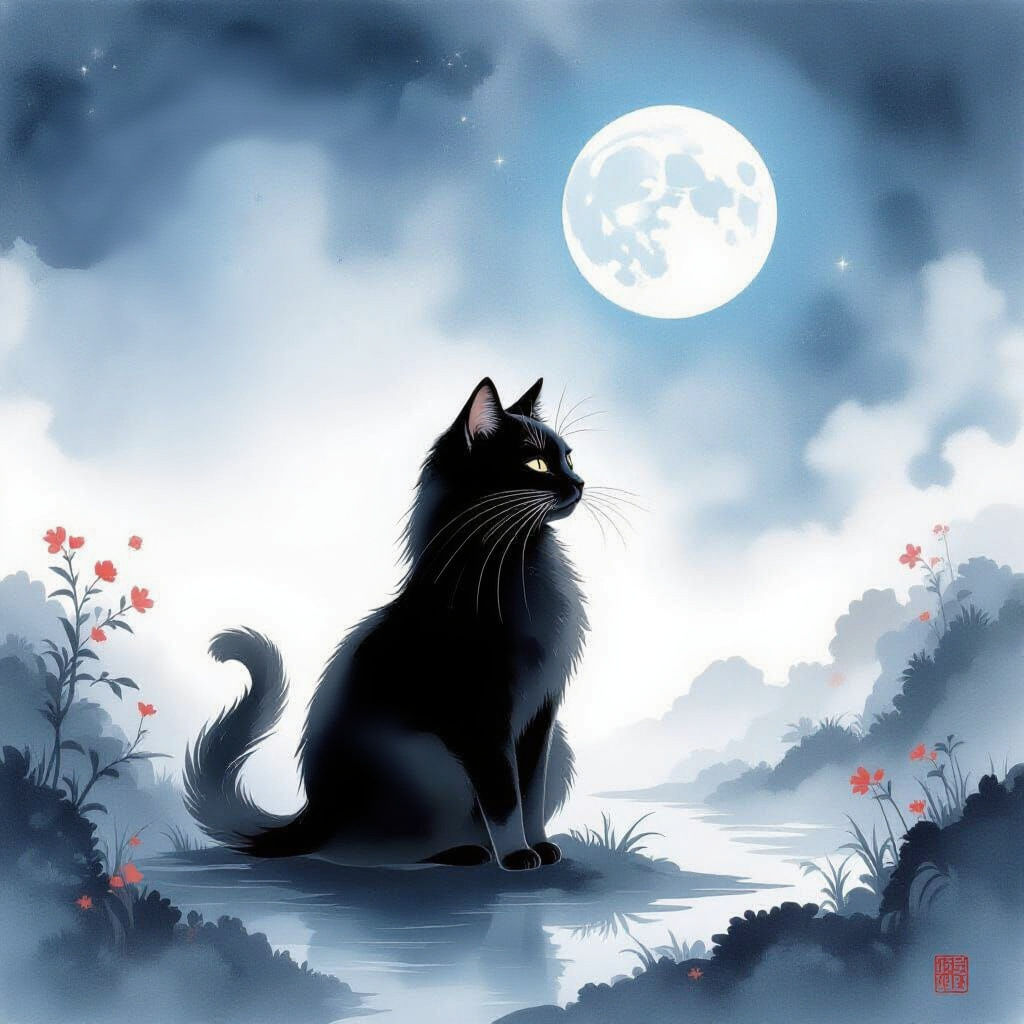 Beautiful Cat in the Night