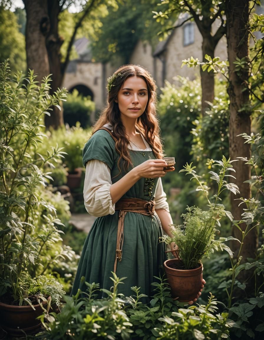 Young herbs woman, medieval Professional photography, bokeh,...