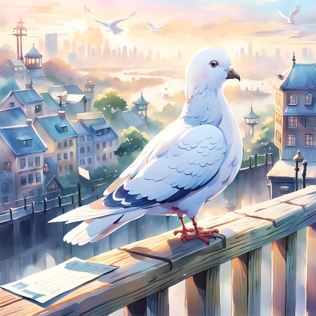 Pigeon Postcard: Anime Key Visual in Manga Style