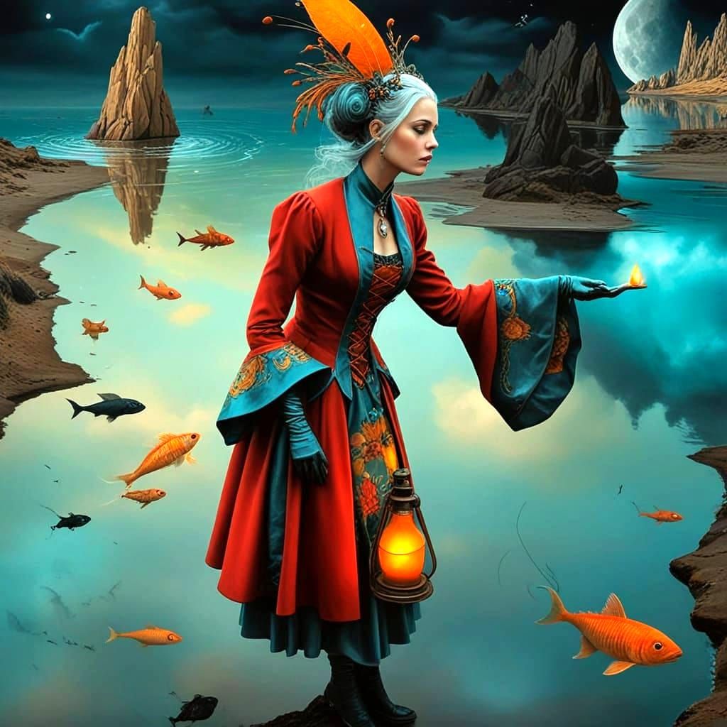 Ethereal Lady in Moonlit Dreamscape