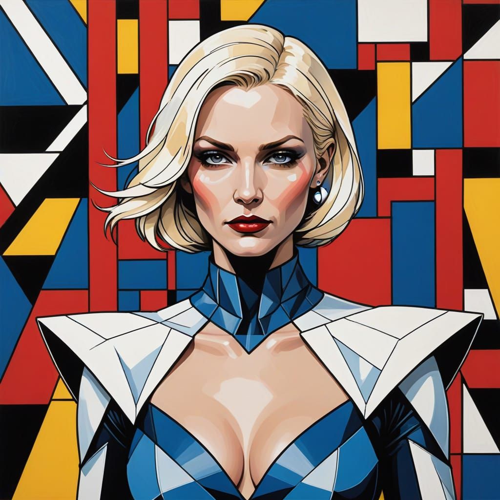Emma Frost in the Style of Piet Mondrian
