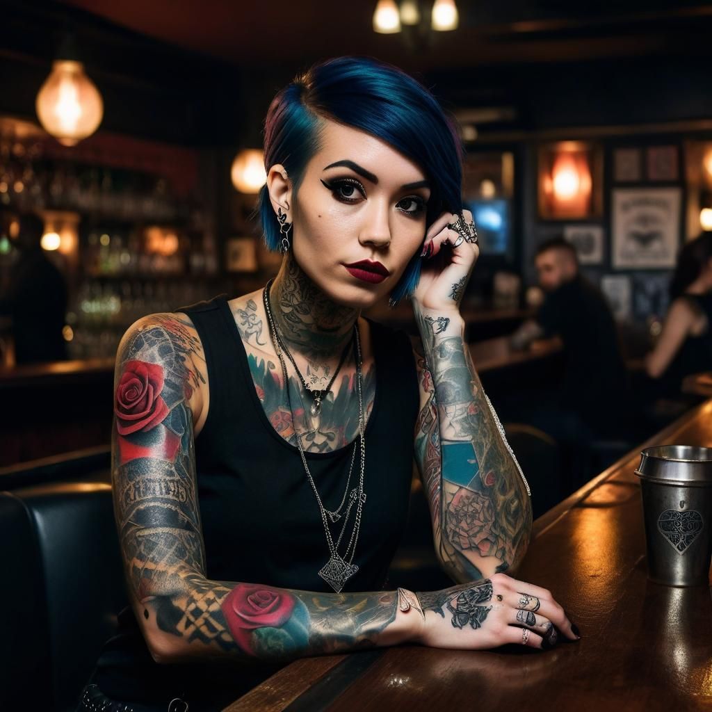 Young Woman Adorned with Tattoos