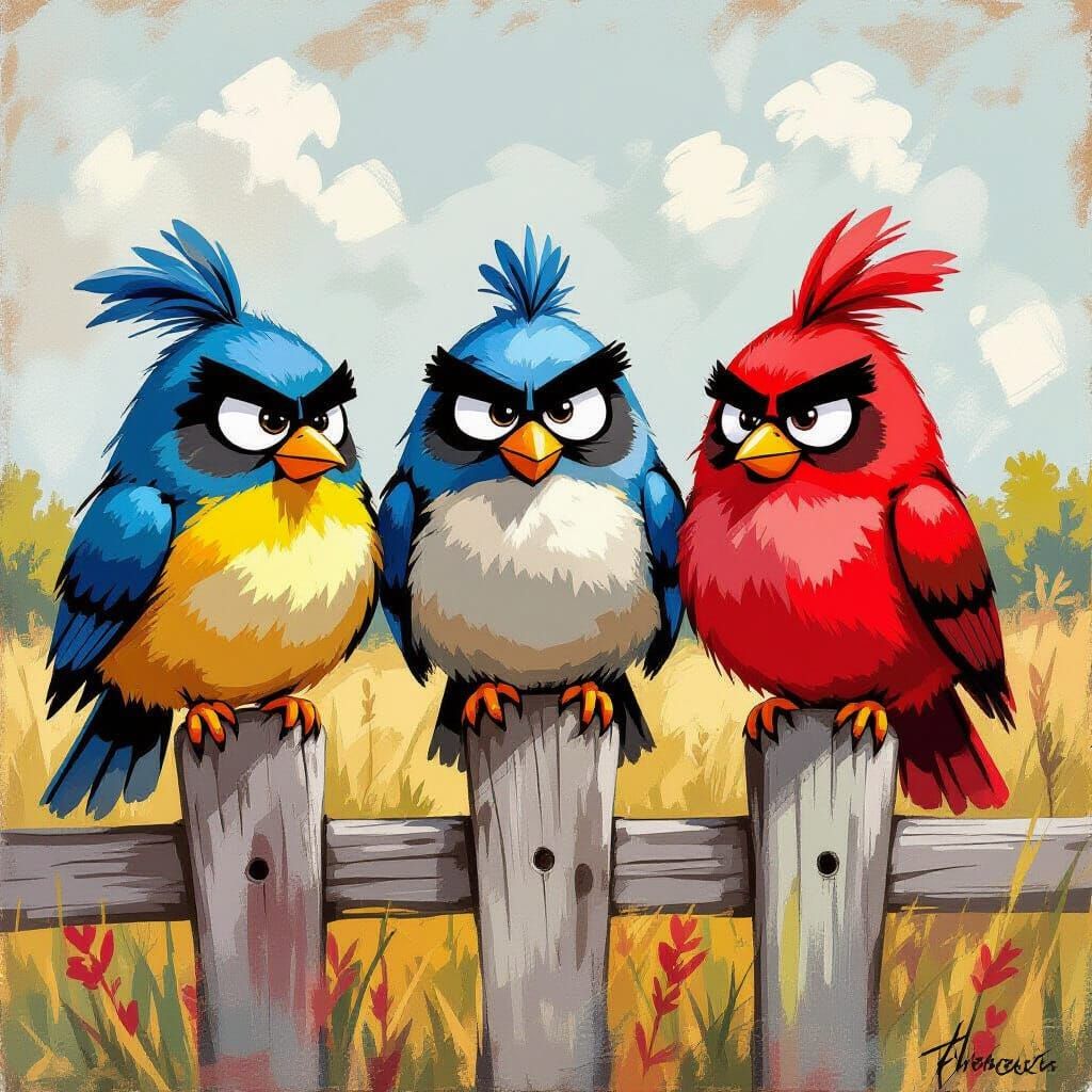 Angry birds with grumpy faces