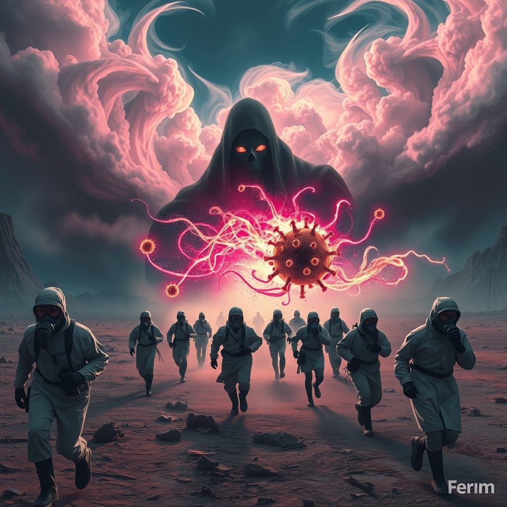 Post-Apocalyptic Plague Clash in Cyberpunk Sci-Fi Style