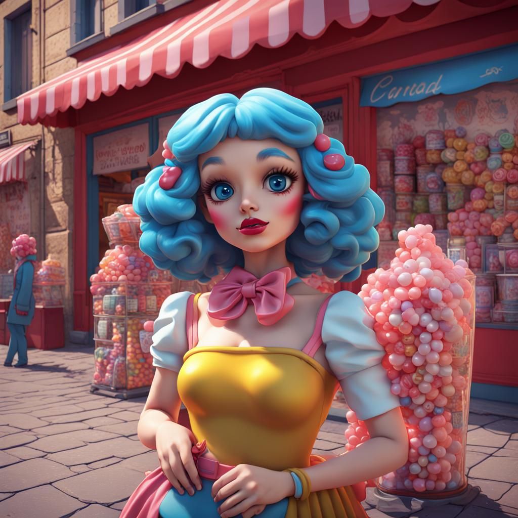 Candy in shopping mode in the village