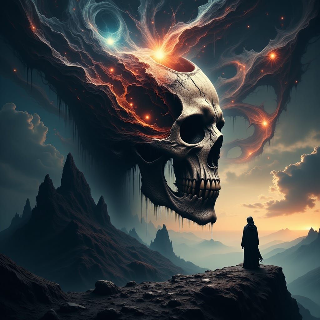 Cosmic Skull Ferryman in Dark Fantasy Style