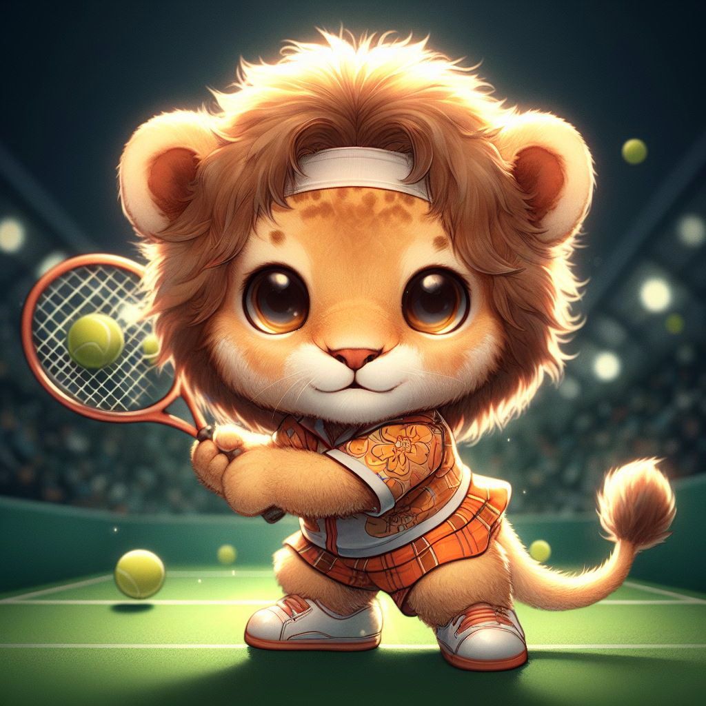 🦁 Cute Chibi Lion Play Tennis