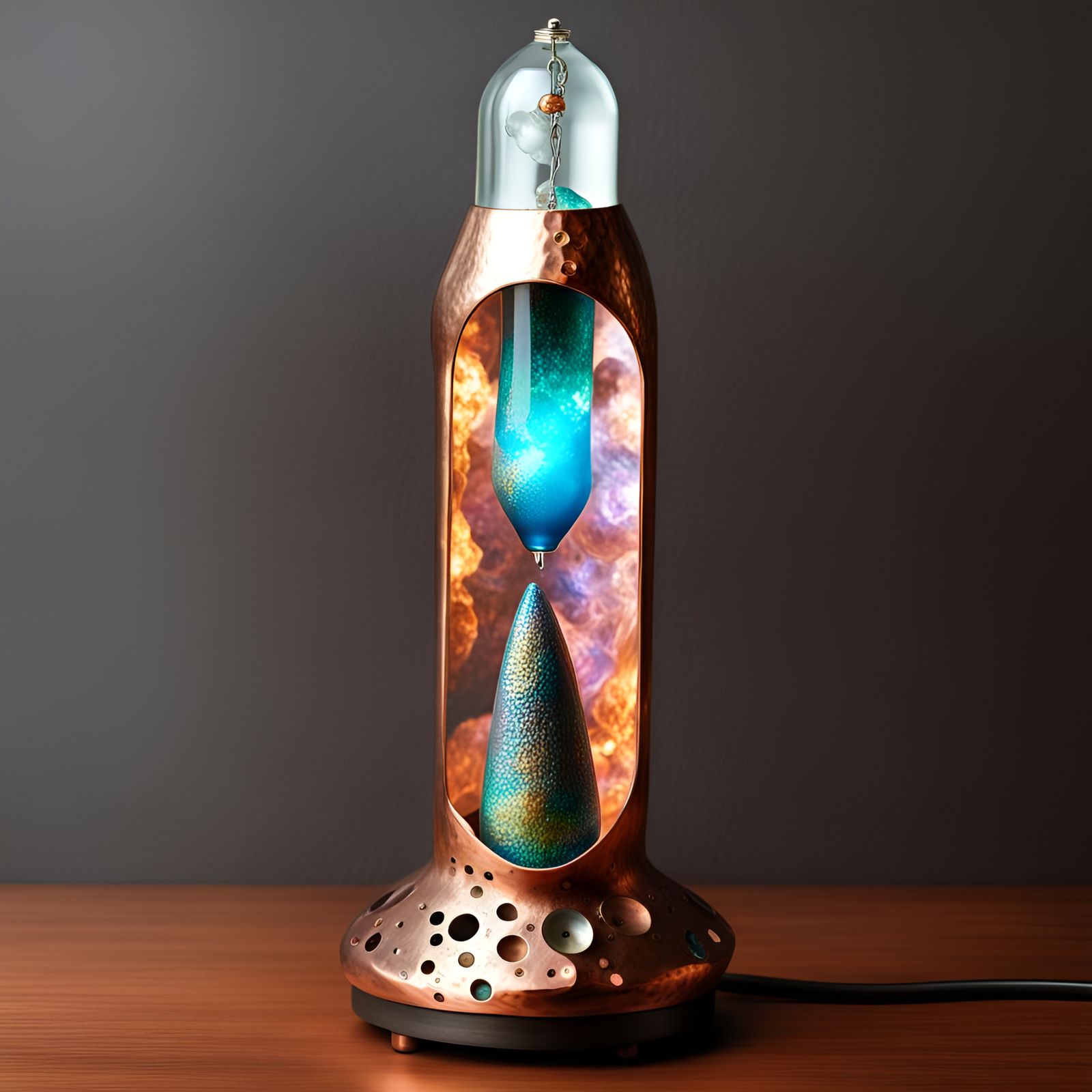 Gods Steam punk lava lamp made out of real iridescent copper silver