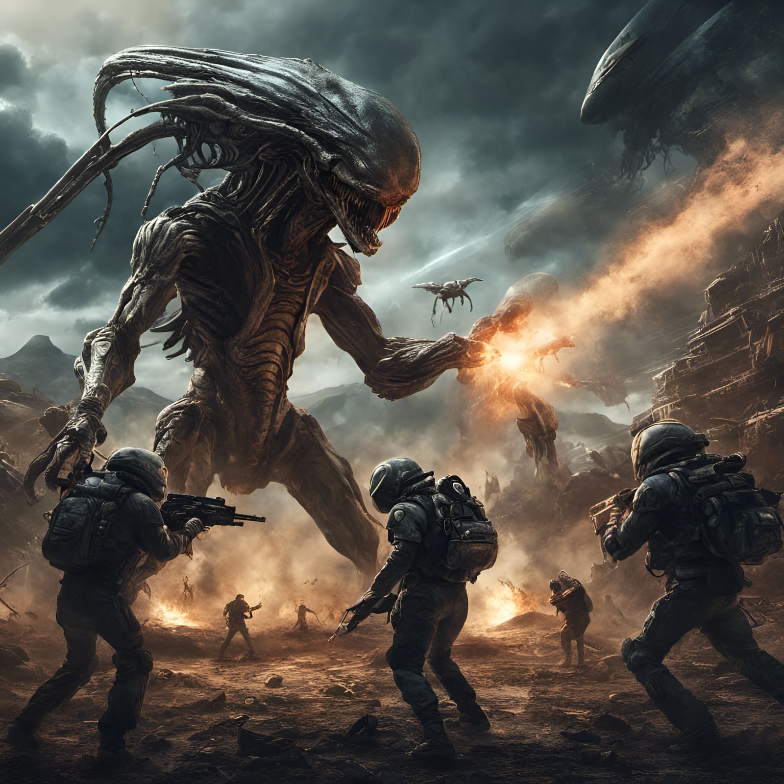 Aliens at war with humans, aliens, people, fighting, shooting, 64k ...