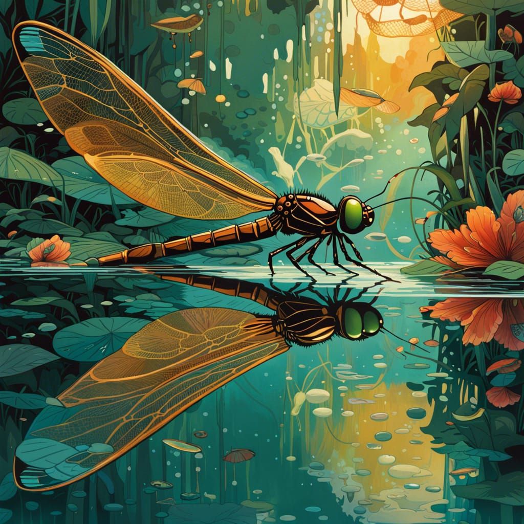 "A Dragonfly touching a mirrored reflection of herself in the water,"   by @Aman Anand