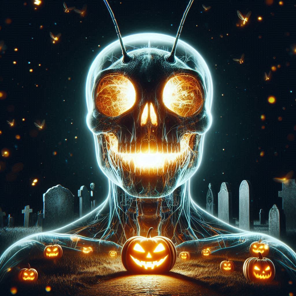 Alien with pumpkins