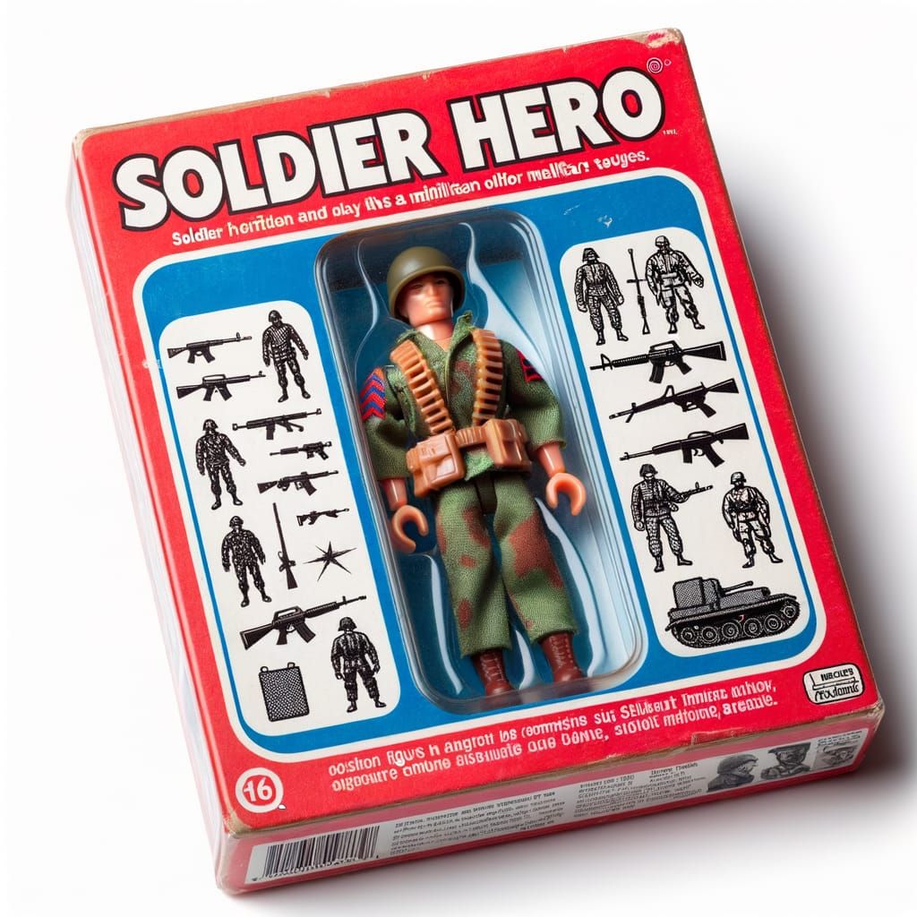 an action figure box containing GI JOE. The text GI Joe is across the top of the box in red16 point arial ...  by @pat lewis