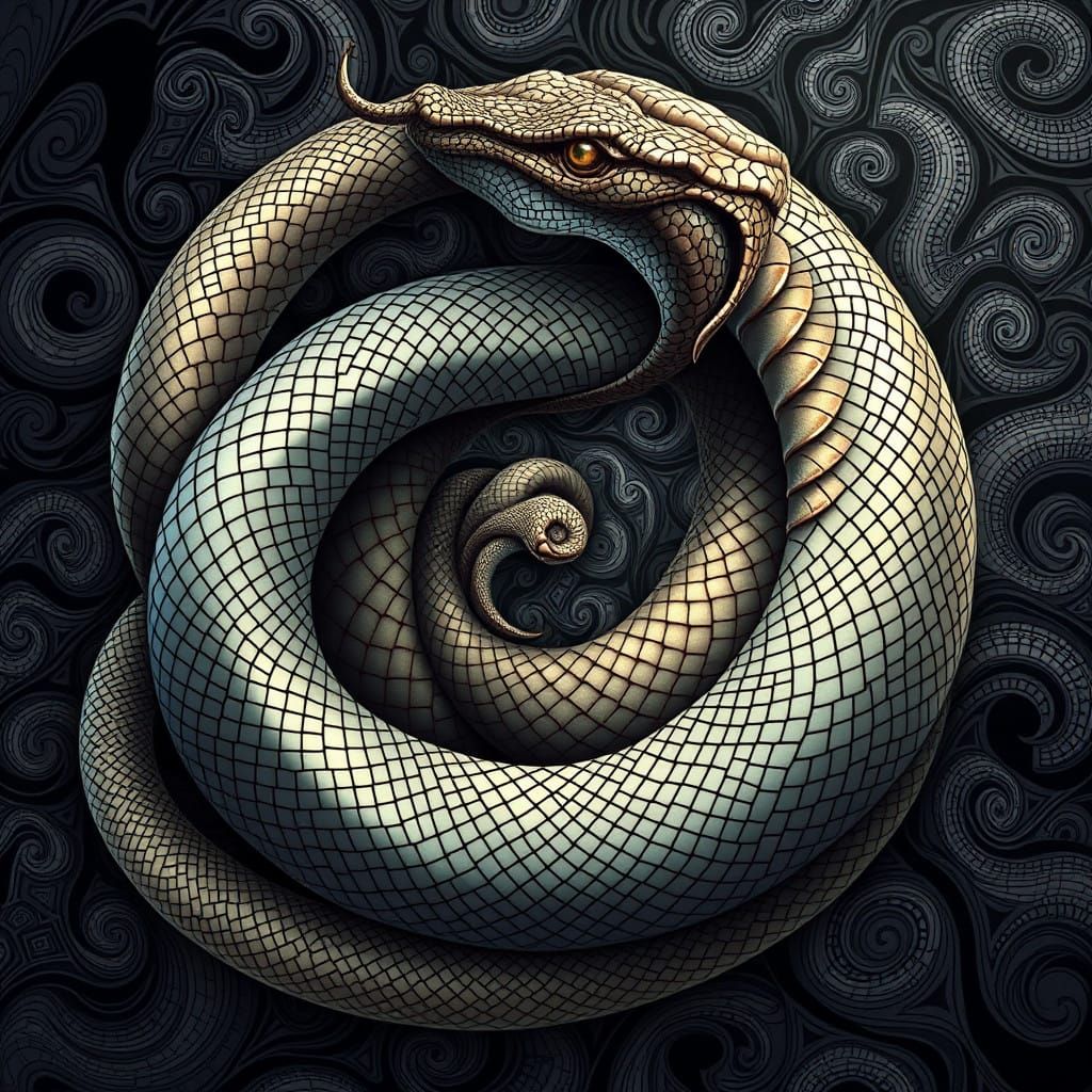 Infinite Serpent Coil Unfolds in Iridescent Imitation