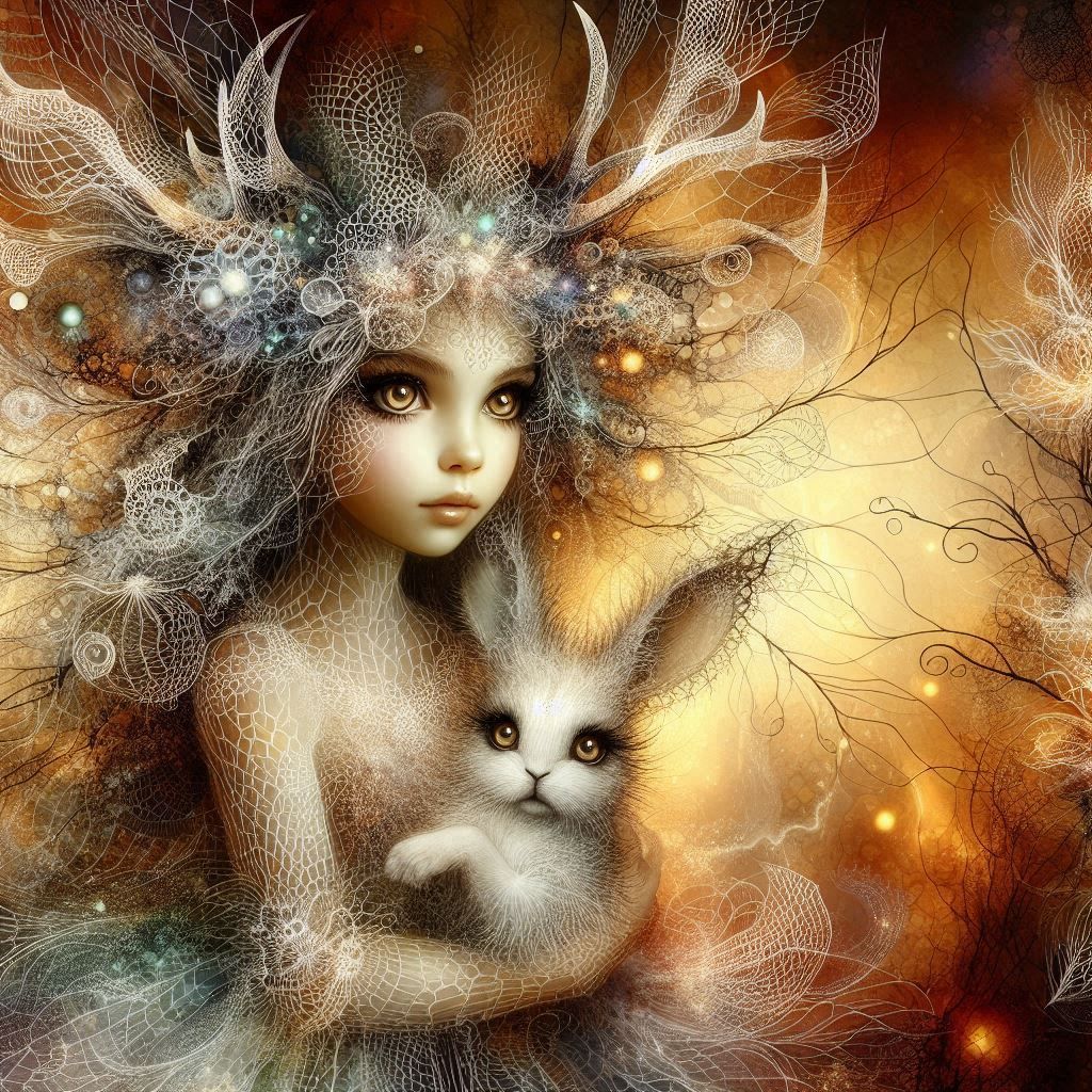 Wiccan Forest Elf And Pet Bunny