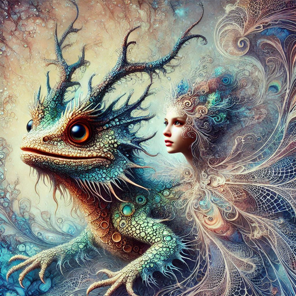 Wiccan Forest Elf And Salamander-Dragon....