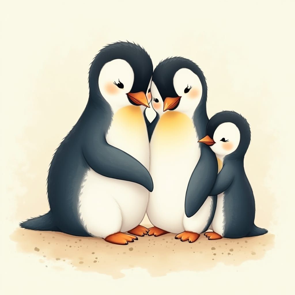 Adorable Penguins Snuggling in Pastel Colors