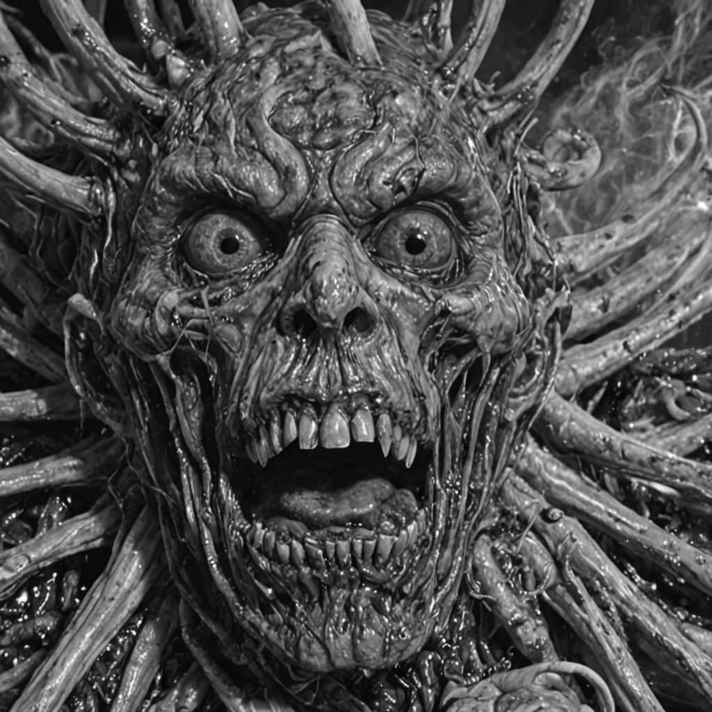 Terrifying black and white style horror portrait of the thing evil alien.