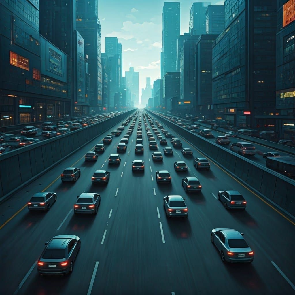 Congested Highway in Anime-Inspired 3D Style