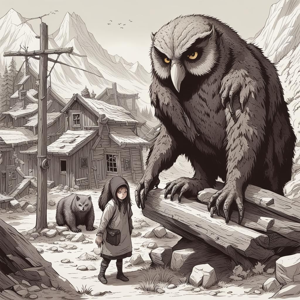 Surreal Birth of Owlbear in Abandoned Mining Town